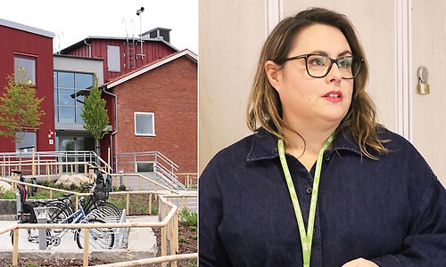 Bildmontage med bild på skola och bild på kvinna.